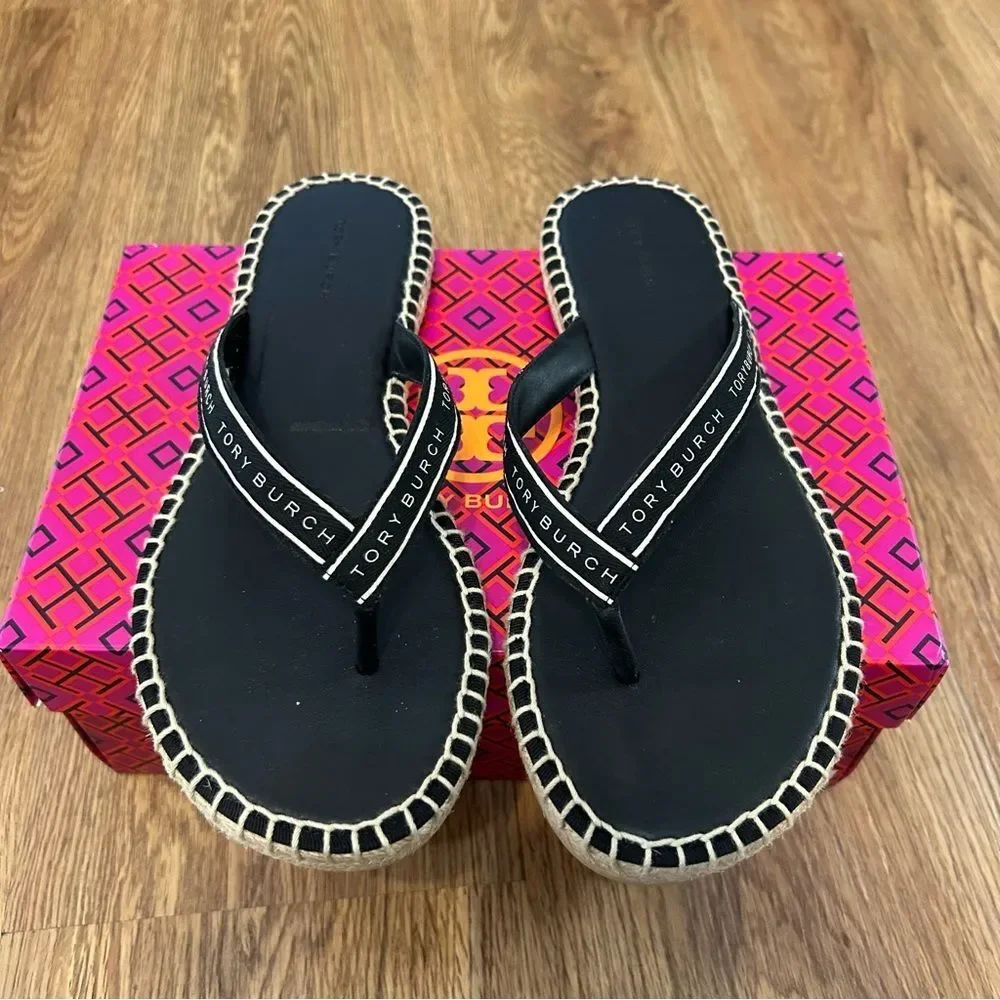 TORY BURCH TB Tory ribbon thong espadrille sandals shoes women’s 8.5 new
